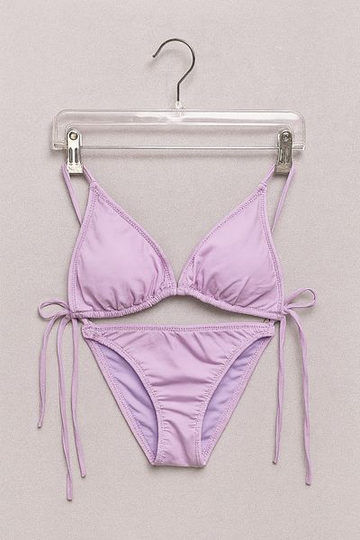 nacar çarşı Women's Pink Triangle Top Side Tie Bottom String Detailed Lycra Bikini Set