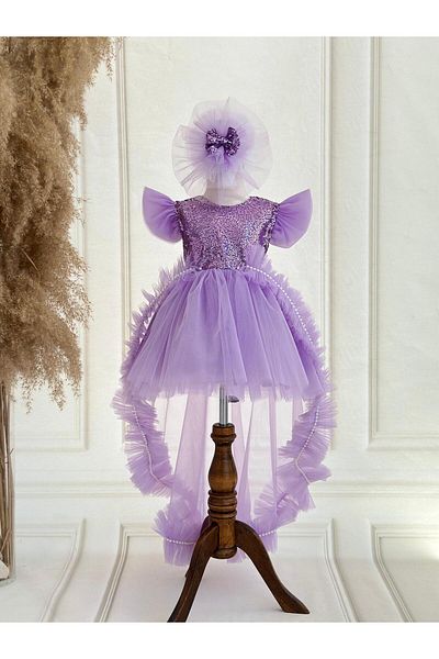 Hobidik Baby Rochie Tutu cu perle cu paiete liliac cu urmărire detașabilă