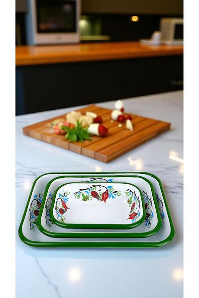 İnci Emaye 28-22-13 No Enamel Quadrilateral Plate Appetizer Breakfast Camping Picnic