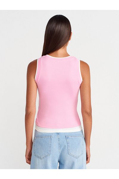 Dilvin 21086 Double Look Sleeveless Top-Pink