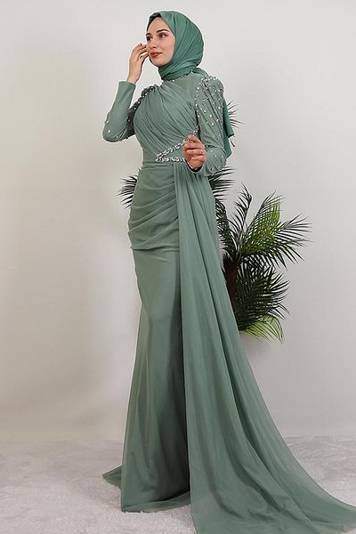 GİYZAMİLA Gülşen Hijab βραδινό φόρεμα Mint