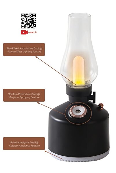 Forlife ALEV EFEKTLİ (BUHURDANLIK) DEKORATİF ŞARJLI MASA LAMBASI - SİYAH