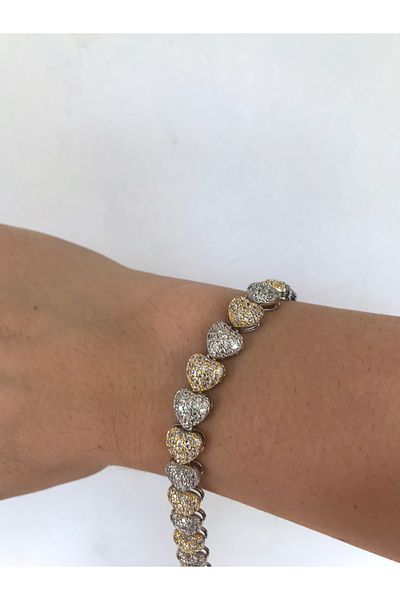 shop Heart Patterned Shiny Shiny Silver and Gold Color Silvery Bracelet