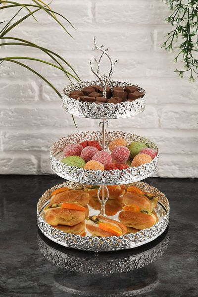 HELVACIOĞLU AKSESUAR 3 Tier Mirrored Cake, Dessert, Cookie Presentation Stand 15-20-25 cm