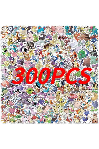 Miniso 300PCS-All Pokemon 100/200/300Pcs Pokemon Kawaii Pikachu Stickers Decoration Decals Laptop Skateboar