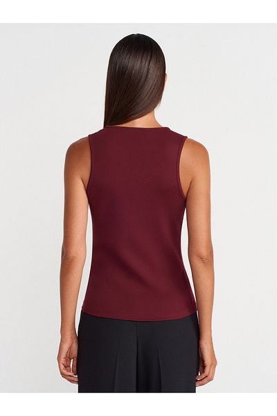 Dilvin 21080 V-Neck Sleeveless Top-Burgundy
