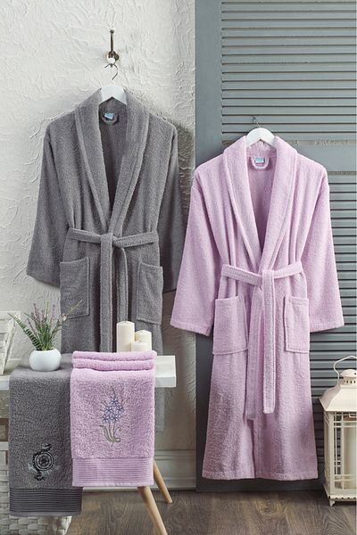 Eponj Home Комплект хавлии от 4 части с бродерия Cora Anthracite - Lilac
