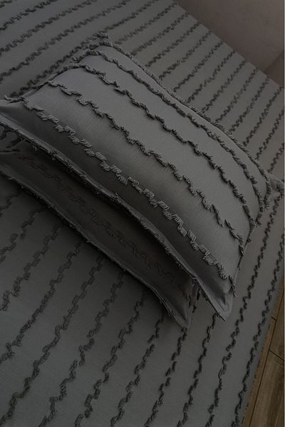 Madame Dower Wave Collection Dark Gray 2-Piece Pillow Case 50X70 cm - 100% Compatible with Wave Dark Gray Background Curtain