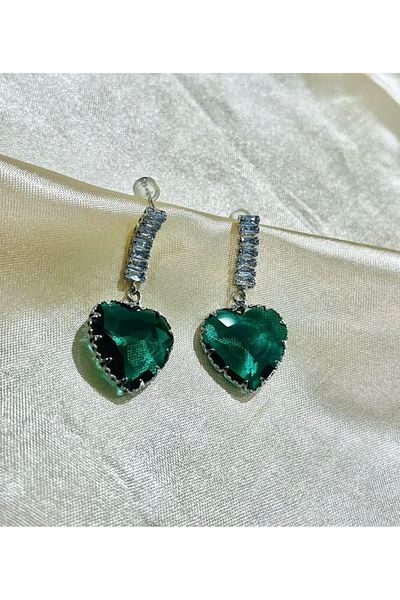 Çelik Hürrem Baguette Stone Heart Earrings