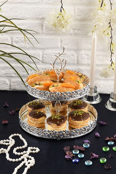 HELVACIOĞLU AKSESUAR 2 Tier Mirrored Cake, Dessert, Cookie Stand Presentation Stand 20-25 cm