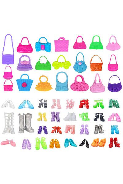 Choice 2 shoes 2 bag Doll Accessories Clothes Jewelry Luggage Suitcase Dollar Mini Plastic Toiletries Compu