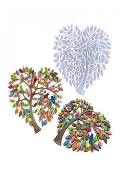 Graffiti Resin قالب سيليكون شكل شجرة على شكل قلب