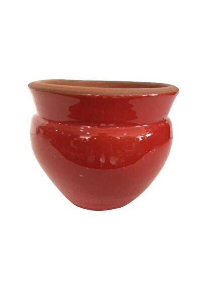 Genel Markalar KIRMIZI RENK SIRLI EL YAPIMI KÜÇÜK BOY TOPRAK SAKSI (12*12 CM)