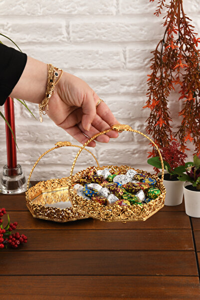 HELVACIOĞLU AKSESUAR 2 Pieces Top Handle Mirrored Sugar Bowl, Chocolate Bowl, Turkish Delight Bowl, Cookie Bowl 15 cm