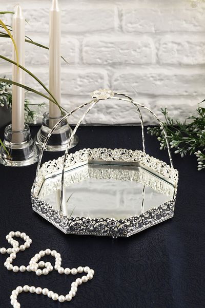 HELVACIOĞLU AKSESUAR Top Handle Mirrored Sugar Bowl, Chocolate Bowl, Turkish Delight Bowl, Cookie Bowl, Fruit Bowl 20 cm