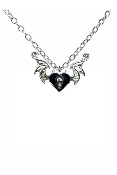 Herşey Nota Bat Wing Skull Heart Unisex Gothic Necklace – Icon of Dark Love and Rebellious Spirit