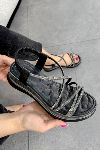 Mamito Ayakkabı BLN 545 Sandale elastice cu detalii în piatră încrucișată