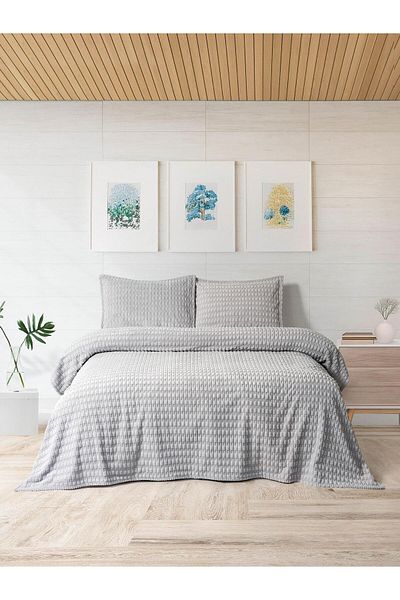 Merinos Modern Twist 3 Piece Double Blanket Set Boxed 220X240 Light Gray
