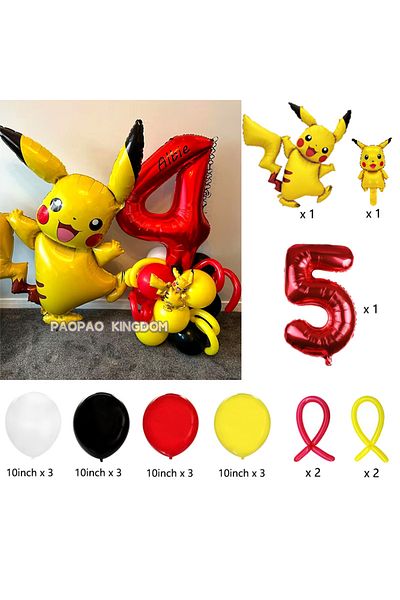 Miniso 1pack A 5 1set Pokemon Pikachu Theme Foil Balloons Set Red Black Latex Balloon Kids Birthday Baby