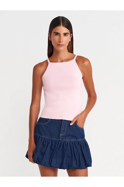 Dilvin 10772 Knitwear Blouse with Strap Bow Detail-Pink