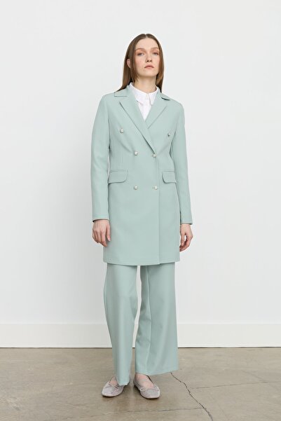 Nihan Kruvaze Kapama Blazer Ceket Aqua