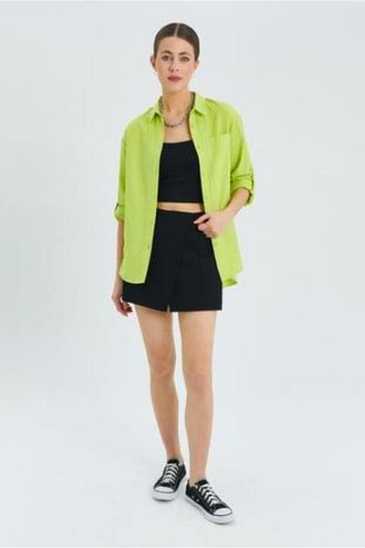 Mixray 9942 Women's Oxford Long Sleeve Basic Shirt Neon Green