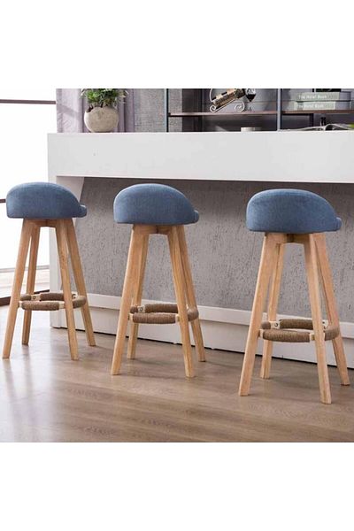 Quasar & Co. Set of 2 360° Rotating Bar Stools, Upholstered, Kitchen Suitable, 37x37x80cm, Wood/Textile/Sponge, Blue