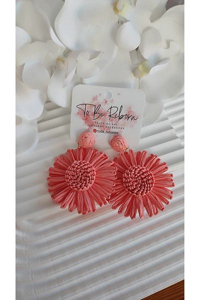 To Be Reborn Straw Knitted Flower Earrings New Season Trend Models Maxi Size