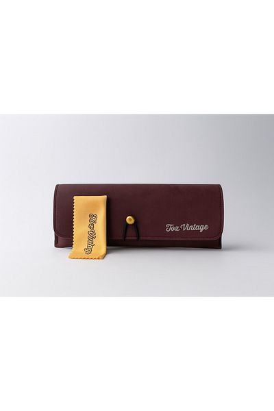 Toz Vintage Burgundy Color Gold Accessories, Drawstring Leather Glasses Case and Glasses Cloth
