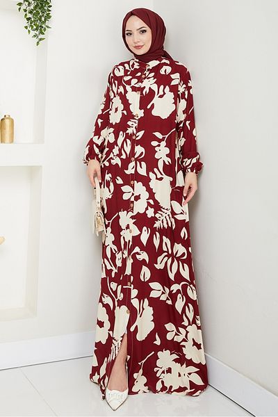Bestenur Elmira Κουμπωτό Φόρεμα Βισκόζης 1563 - Claret Red