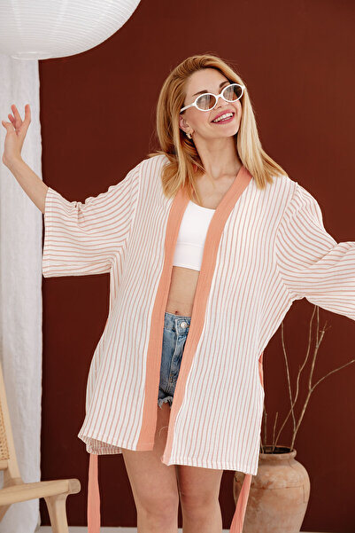 TBA COLLECTION 2 Layer Muslin Kimono |   Line Series - Coral