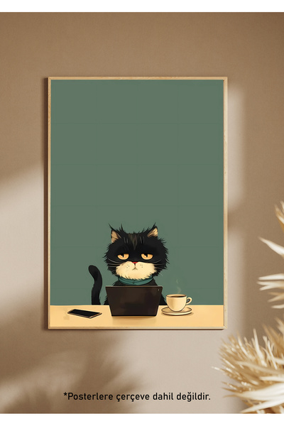 One Little Happiness Αφίσα CAT OFFICE Αισθητική αφίσα τοίχου, αφίσα χωρίς πλα...