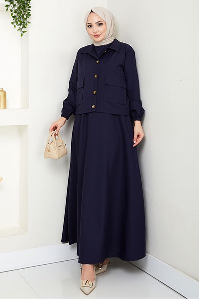 Bestenur Faylin Jacket Clothes Double Suit 1565 - Navy Blue