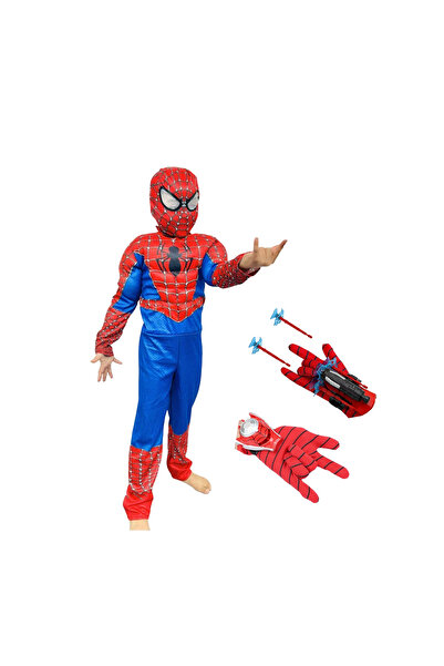 KidMania Costum Spider-Man cu mușchi și două mănuși lansatoare 3-5 ani 90-110 cm