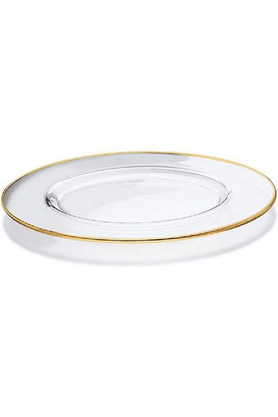 Vidivi 2-Piece Essenze High Definition Glass Charger Plate Set with Gold Rim Crystal Clear 32cm