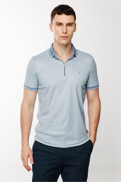 İgs Tricou cu fermoar cu guler polo albastru pentru bărbați