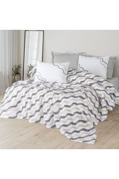 Cotton Box Duvet cover 230x250cm with bed sheet and pillowcases, embossed embroidery, Eldon Grey