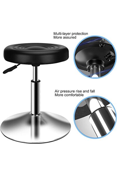 Quasar & Co. Set of 2 stool chairs, kitchen/bar, swivel, height adjustable, leather, 32x42-55cm, black