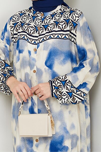 Bestenur Φόρεμα Aymir με κουμπιά υφαντό βισκόζη 1559 - Μπλε