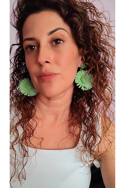 To Be Reborn Straw Knitted Flower Earrings New Season Trend Models Maxi Size