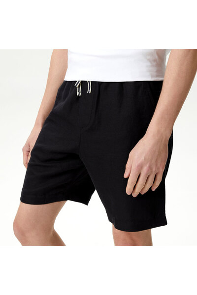 Nautica Erkek Siyah Classic Fit Keten Bermuda