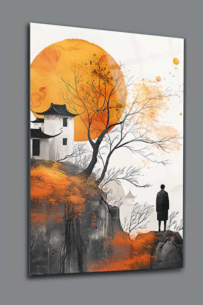 glassartdesign Pictură pe sticlă Muntele Fuji - Pictură Modernă - Pictură pentru Sufragerie