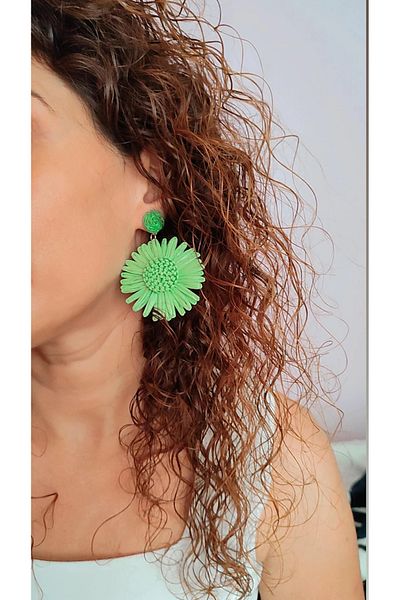 To Be Reborn Straw Knitted Flower Earrings New Season Trend Models Maxi Size
