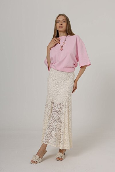 suphias Elegant Lace Detailed Waist Elastic Long Skirt