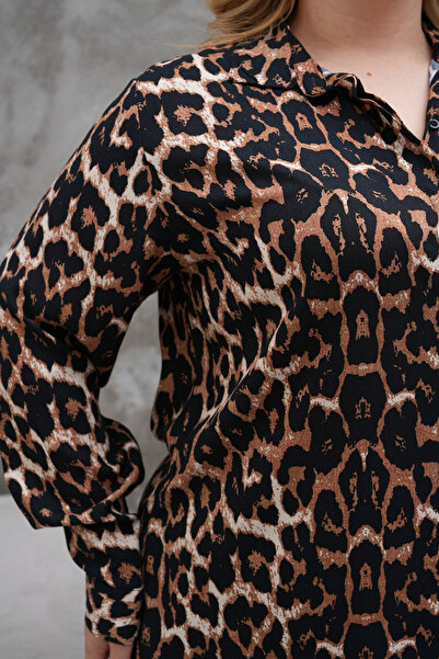 Polologin Butik Leopard Patterned Plus Size Long Tunic