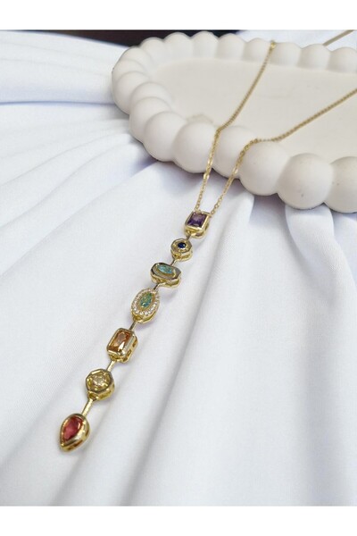 Vinlora Design قلادة نسائية من الفولاذ الحجري الملون مكونة من 7 عناصر - سلسلة...