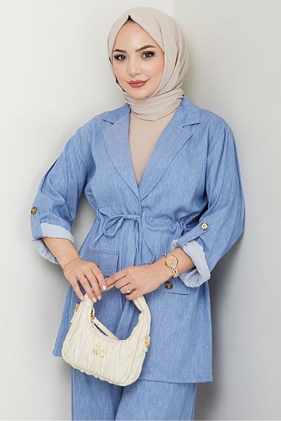 Bestenur Παντελόνι Tunnel Belt Jacket Σετ δύο τεμαχίων 1566 - γαλάζιο