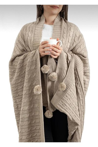 DECORA CASA HOME COLLECTİON Knitwear Braided Tv Blanket - Leg Shawl, Sofa Shawl - 130X170 cm
