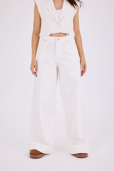 cracpot Women's High Waist Cotton Wide Leg Loose Fit Jean Pants