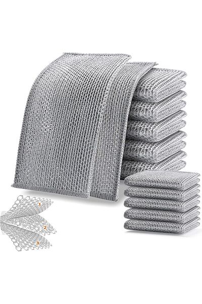 Generic 10 pcs Multipurpose Wire Dishwashing Rag for Wet and Dry Dish, Multifunctional Non-Scratch Scrubbing